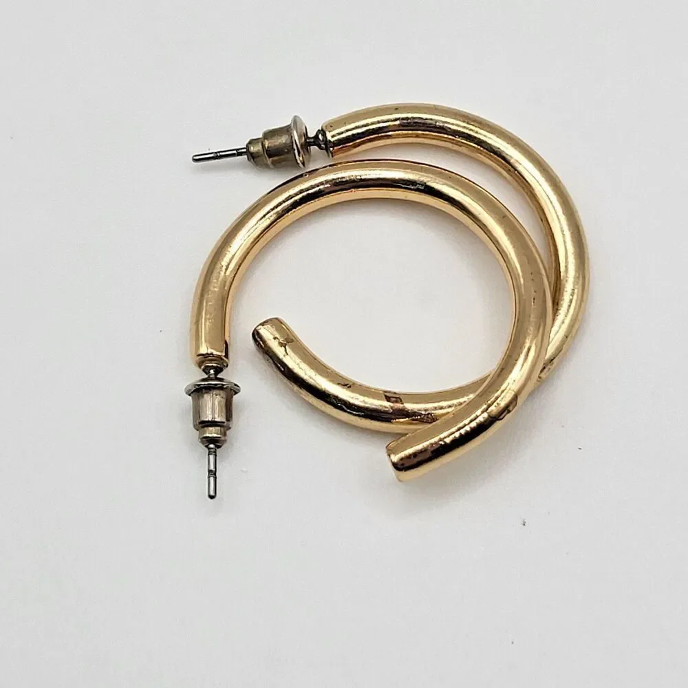 Vintage 80s Gold Tone Hoop Earrings 1.25in